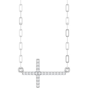 Ladies Natural Diamond Sideways Cross Necklace (I1, G-H) — Sterling Silver