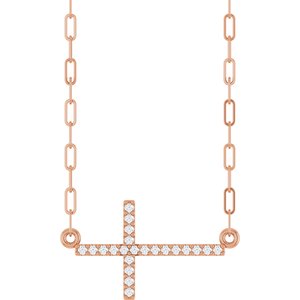 Ladies Natural Diamond Sideways Cross Necklace (I1, G-H) — 14K Rose Gold