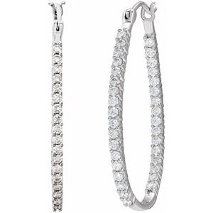 Ladies Natural Diamond Inside-Outside Hoop Earrings (I1) — 14K White Gold