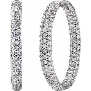 Ladies Natural Diamond Inside-Outside Hinged 24 mm Hoop Earrings (Si1, G-H) — 18K White Gold