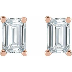 Lab-Grown Diamond Emerald 4-Prong Stud Earrings