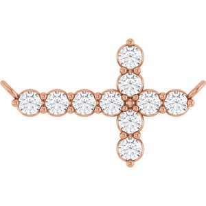 Ladies Natural Diamond Sideways Cross Necklace Center (I1, G-H) — 14K Rose Gold