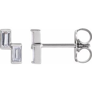 Ladies Natural Diamond Two-Stone Stud Earrings — 14K White Gold