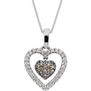 Ladies Natural White Brown Diamond Heart Necklace (I1-I2, H+) — 14K White Gold