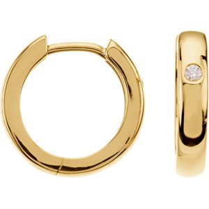 Ladies Natural Diamond 13 mm Hoop Earrings — 14K Yellow Gold