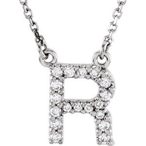 Ladies Natural Diamond Initial R Necklace (I1, G-H) — 14K White Gold