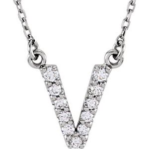 Ladies Natural Diamond Initial V Necklace (I1, G-H) — 14K White Gold