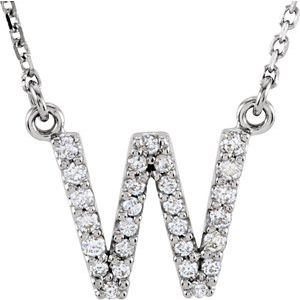 Ladies Natural Diamond Initial W Necklace (I1, G-H) — 14K White Gold