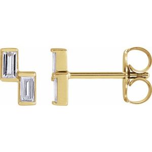 Ladies Natural Diamond Two-Stone Stud Earrings — 14K Yellow Gold