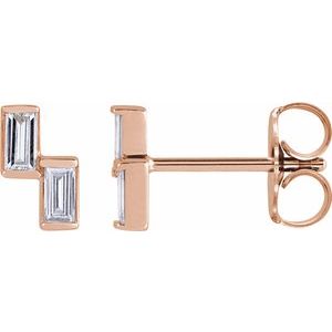 Ladies Natural Diamond Two-Stone Stud Earrings — 14K Rose Gold