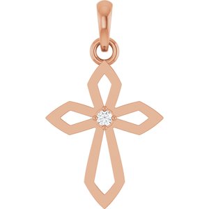 Ladies Natural Diamond Cross Pendant (I1, G-H) — 14K Rose Gold