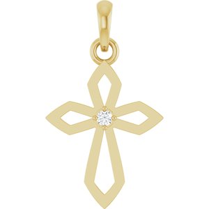 Ladies Natural Diamond Cross Pendant (I1, G-H) — 14K Yellow Gold