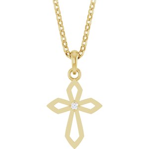 Ladies Natural Diamond Cross Necklace (I1, G-H) — 14K Yellow Gold