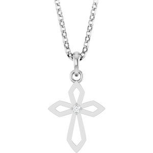 Ladies Natural Diamond Cross Necklace (I1, G-H) — 14K White Gold