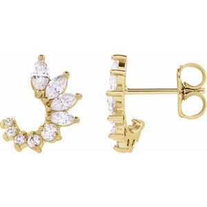 Ladies Natural Diamond Front-Back Earrings (I1, GHI) — 14K Yellow Gold