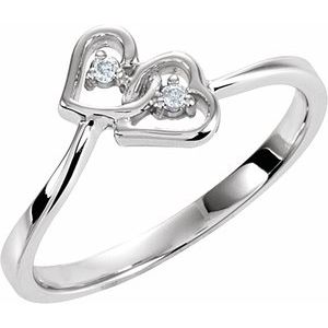 Ladies Natural Diamond Double Heart Ring (I1, G-H) — 14K White Gold