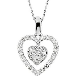 Ladies Natural Diamond Heart Necklace (I1, H+) — 14K White Gold