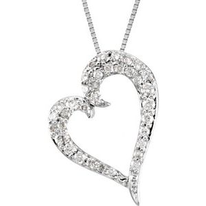 Ladies Natural Diamond Heart Necklace (I1, H+) — 14K White Gold