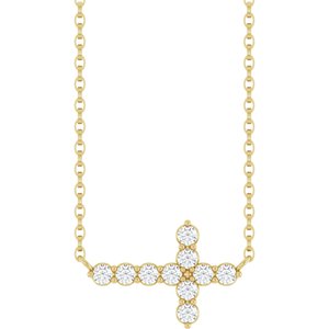 Ladies Natural Diamond Sideways Cross Necklace (I1, G-H) — 14K Yellow Gold