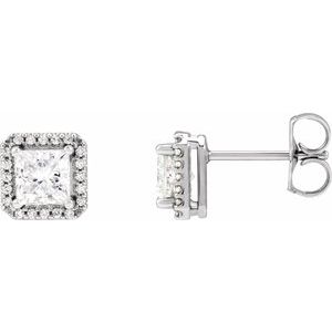 Ladies Natural Diamond Halo-Style Earrings (I1, G-H) — 14K White Gold