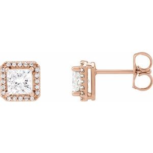 Ladies Natural Diamond Halo-Style Earrings (I1, G-H) — 14K Rose Gold