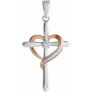 Ladies Natural Diamond Heart Cross Pendant — Sterling Silver