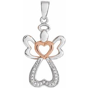 Ladies Vermeil Natural Diamond Angel Pendant — Sterling Silver & 14K Rose Gold Vermeil