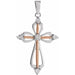 Ladies Plated Natural Diamond Cross Pendant — 14K Rose Gold-Plated Sterling Silver