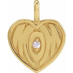 Ladies Natural Diamond Engravable Mom Pendant (I1, G-H) — 14K Yellow Gold