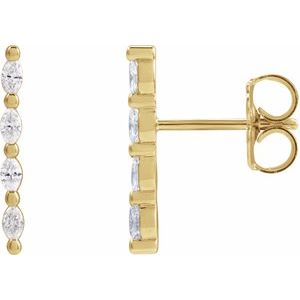Ladies Natural Diamond Bar Earring — 14K Yellow Gold