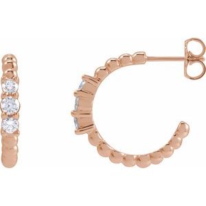 Ladies Natural Diamond Beaded 19.3 mm Hoop Earrings (I1, G-H) — 14K Rose Gold
