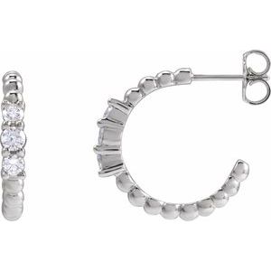 Ladies Natural Diamond Beaded 19.3 mm Hoop Earrings (Si2-Si3, G-H) — Platinum