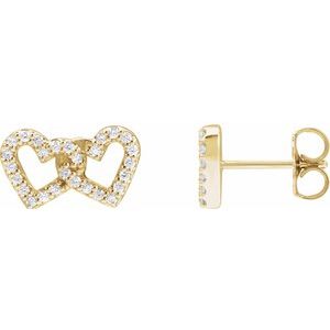 Ladies Natural Diamond Interlocking Heart Earrings — 14K Yellow Gold