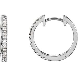 Ladies Natural Diamond Hinged 14.15 mm Hoop Earrings — 14K White Gold