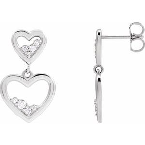 Ladies Natural Diamond Heart Earrings — 14K White Gold