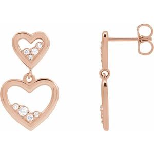 Ladies Natural Diamond Heart Earrings — 14K Rose Gold