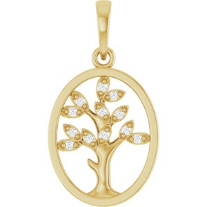 Ladies Natural Diamond Tree of Life Pendant (I1, G-H) — 14K Yellow Gold