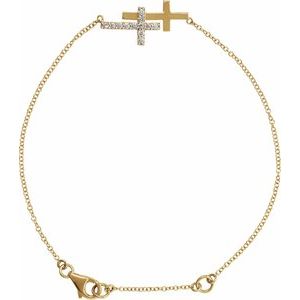 Ladies Natural Diamond Double Sideways Cross Bracelet (I3, Hij) — 14K Yellow Gold