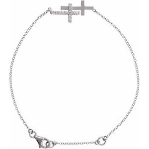 Ladies Natural Diamond Double Sideways Cross Bracelet (I3, H-J) — 14K White Gold