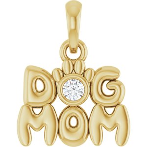 Ladies Natural Diamond Dog Mom Pendant (I1, G-H) — 14K Yellow Gold