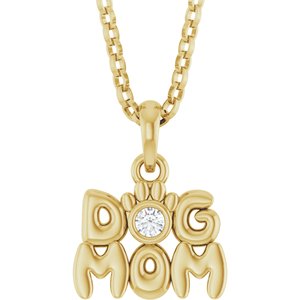 Ladies Natural Diamond Dog Mom Necklace (I1, G-H) — 14K Yellow Gold