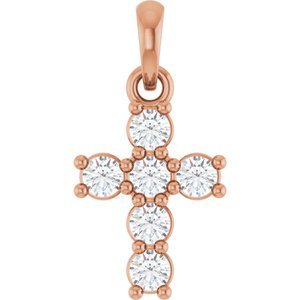 Ladies Natural Diamond Cross Pendant (I1, G-H) — 14K Rose Gold