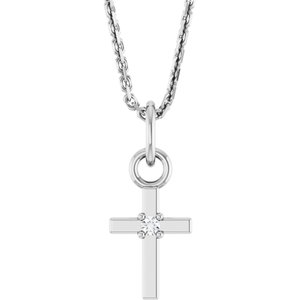 Ladies Natural Diamond Cross Necklace (I1, G-H) — 14K White Gold