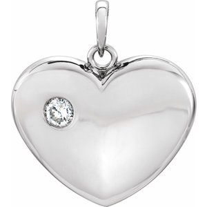 Ladies Natural Diamond Engravable Heart Pendant — Sterling Silver