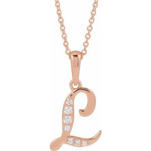 Ladies Natural Diamond Initial L Necklace (I1, G-H) — 14K Rose Gold
