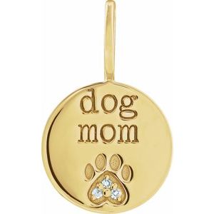 Ladies Natural Diamond Engraved Dog Mom Paw Print Charm/Pendant (I1, G-H) — 14K Yellow Gold