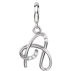 Ladies Script Initial A Natural Diamond Charm/Pendant (I2, G-H) — Sterling Silver