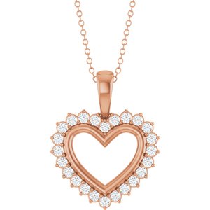 Ladies Natural Diamond Heart Necklace (Si2-Si3, G-H) — 14K Rose Gold