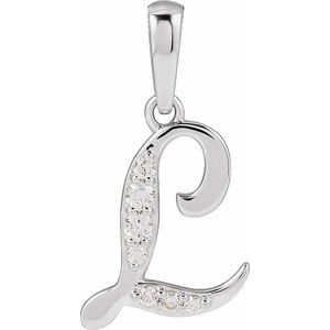 Ladies Natural Diamond Initial L Pendant (I1, G-H) — 14K White Gold