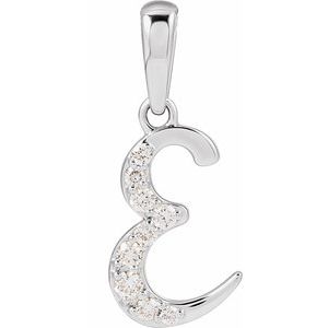 Ladies Natural Diamond Initial E Pendant (I1, G-H) — 14K White Gold